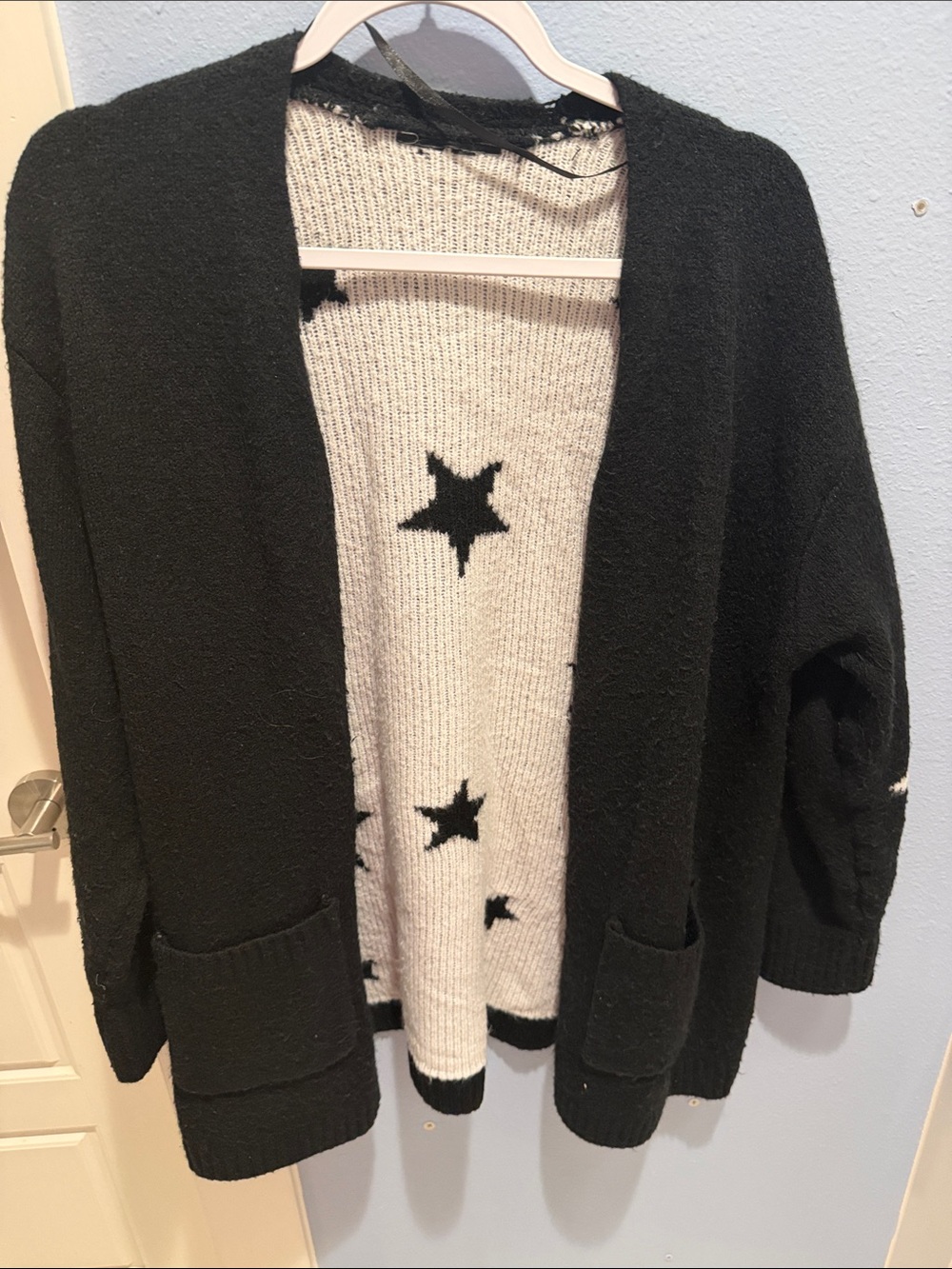 Black Open-Front Star Cardigan Sweater